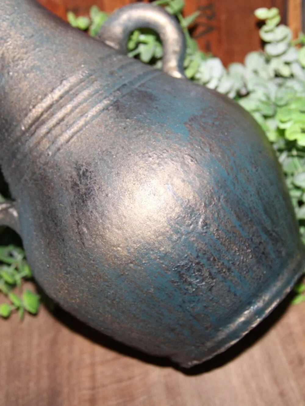 Large Dark Moody Teal Gold & Black Old World French Country Pottery Vessel Vase
